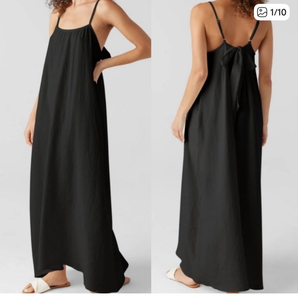 Sol Angeles Black Textured Maxi Linen-Like Dress Sz XS/S NWT